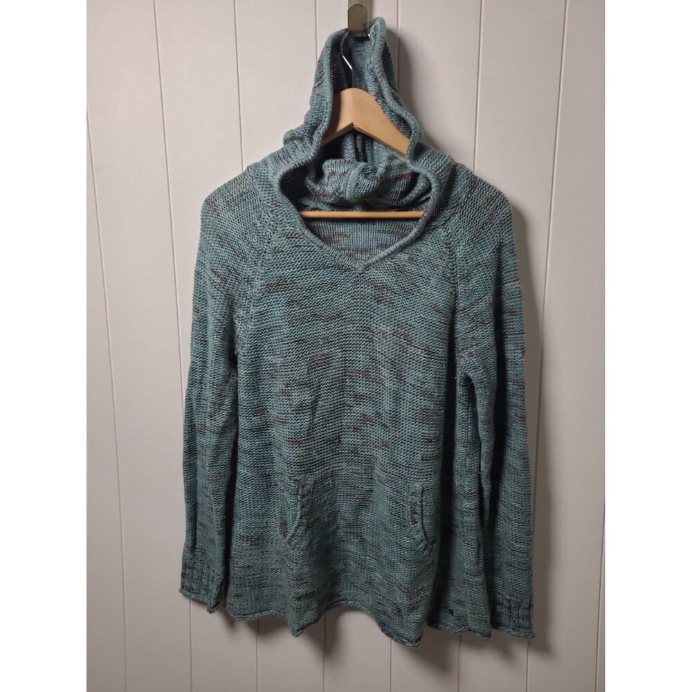 Eddie Bauer Sweater Hooded Womens Medium Knit Casual Fall Relaxed Blue Green